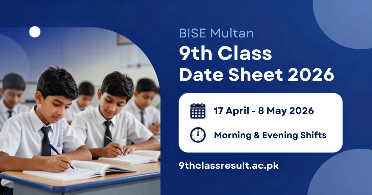 BISE Multan 9th Class Date Sheet 2026