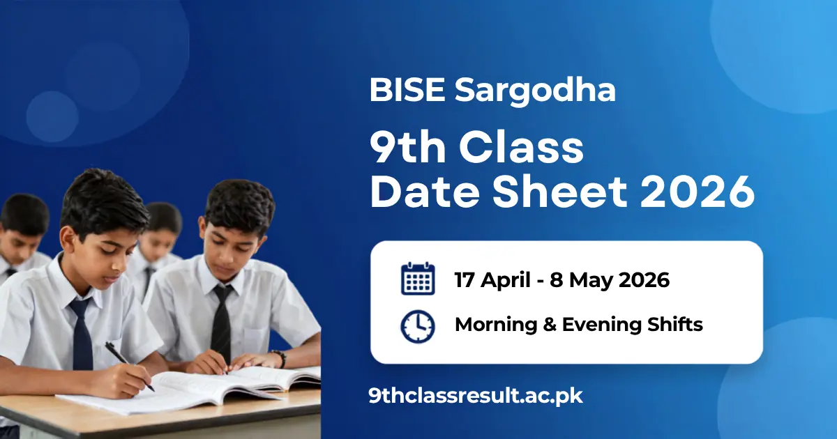 BISE Sargodha 9th Class Date Sheet 2026